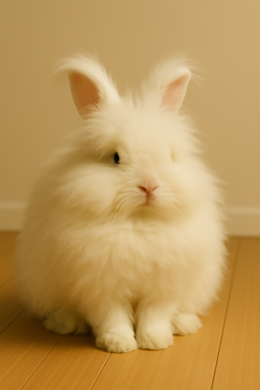 Very fluffy white angora rabbit