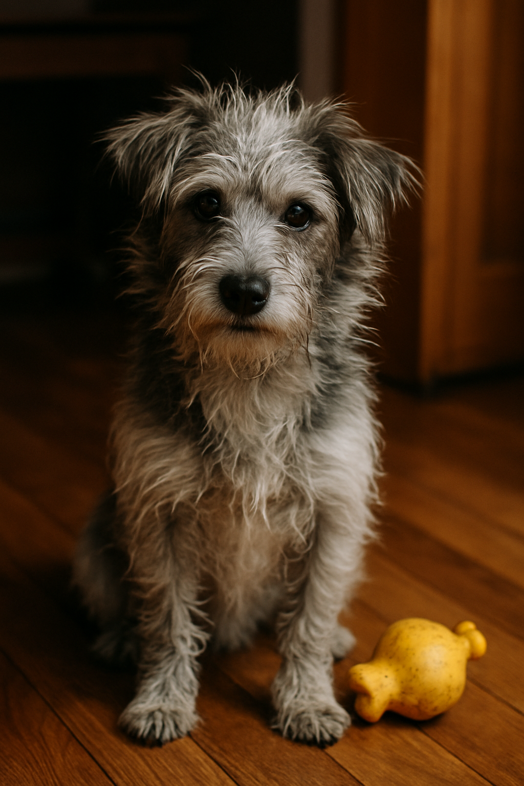 Scruffy terrier with a mischievous expression